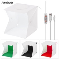 Andoer 22*23*24cm Foldable Studio Light Box LED Photo Photography Shooting Tent Softbox 5500K White Light Brightness Adjustable with White Black Green Red Backdrops