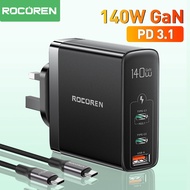 Rocoren 140W GaN Charger USB Type C PD 3.1 Fast Charge For Laptop Tablet Phone For MacBook iPhone Wi