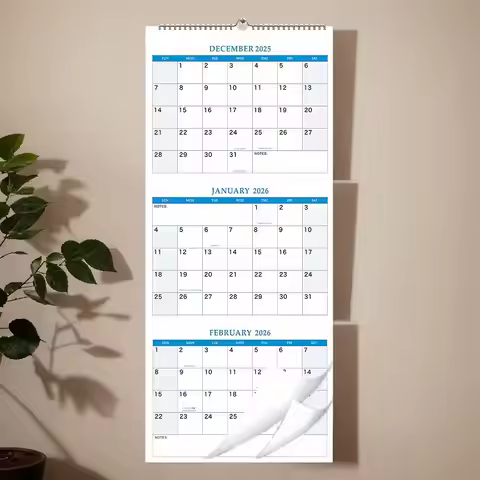 2026 wall calendar with 3-month vertical display, December 2025 to January 2027, for daily Schedule 