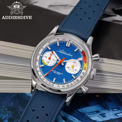 ADDIESDIVE 38mm Chronograph Watch New Luxury Domed Glass BGW9 Luminous Dive 100m Waterproof Fluororu