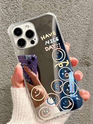 1個微笑臉和英文字母印花鏡子透明邊緣防震手機殼,適用於iphone 11,iphone 13,iphone 14 Pro Max