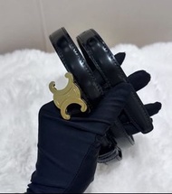 全新CELINE Triomphe belt 凱旋門 簡約 mini牛皮革 皮帶 女款 黑色 1.8cm 45AX63A01.38NO
