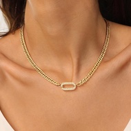 14K Gold-plated Cuban Chain Necklace with Zircon Buckle Suitable for Men and Women，Fashion Cuban Cha