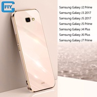 FlyGoods เคสโทรศัพท์แบรนด์สำหรับ Samsung Galaxy J2 Prime / J3 2017 / J4 Plus / J5 Prime / J5 2017 / J7 2015 / J7 2017 / J7 Prime ชุบหรูหรากล่องสีขนมหวานสีชุบทองรวมทุกอย่างเลนส์โทรศัพท์