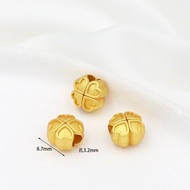 Gold alloy four-leaf clover Charm, size 8,7 mm, 3.6 mm hole, 4-leaf clover strung with ring, 4-leaf 