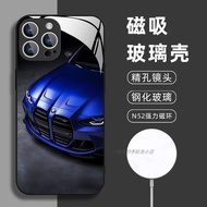 เคสโทรศัพท์กระจกแม่เหล็ก Apple iPhone 17 16 15 14 pro 12 Max 13 pro 11 BMW M3 M4 ดีไซน์เรียบง่าย ป้อ