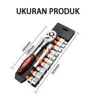 Kunci Set Socket 1/2inci / 12Pcs kunci socket motor lengkap / Multifungsi kunci 1 set / Bahan Chrome