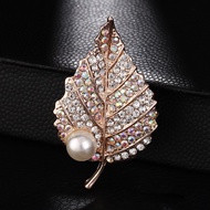 High-end Pearl Leaves Brooch shine Rhinestones Small Leaf Brooch Fashion Accessories