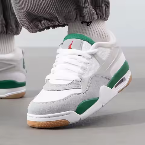 Jordan Air Jordan 4 RM Pine Green, Fashionable & Versatile Low-Top Retro Basketball Shoes, Men's Whi