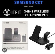 Samsung三星ITFIT三合一多功能無線充電板黑色(包括30W旅行充電器)