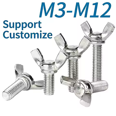 5Pcs Butterfly Wing Bolts M3-M12 304 Stainless Steel Hand Tighting Wing Head Thumb Screws A2-70 DIN3