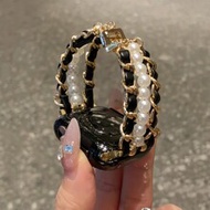 1ชิ้น สายนาฬิกาข้อมือมุกสองชั้นโลหะสีดำสำหรับผู้หญิง เข้ากันได้กับ 38/40/41/44/45/49/42/46mm Series 