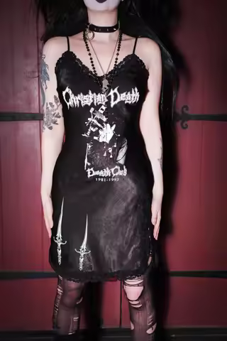 Lace and Silk Black Dress Y2k Clothes Graphic Harajuku Goth Female Clothing Rock Punk Short Dresses 