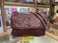 （法國代購）YSL Niki 全新中款酒紅色牛皮復古銀鍊釦式背包斜背包 Saint Laurent 498894