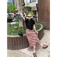 Miyake Style Diagonal Stripes Pleated Women 2026 Summer Flow Skirt Light Mature Skirt