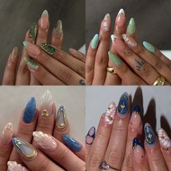 96pcs(4mixed ) 3D Three-Dimensional Gelnail Makes Flower Nails With Rhinestones Design Long Almond F