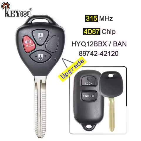 KEYECU 315MHz 4D67 Chip FCC: HYQ12BBX HYQ12BAN Upgraded Flip 2+1 3 Button Remote Key Fob for Toyota 