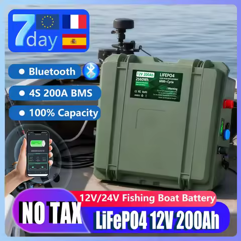 LiFePO4 Battery 12V 200Ah 140Ah Fishing Boat 24V 100Ah Lithium Battery Bluetooth BMS 6000+ Cycles IP
