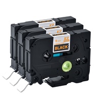 Yance 3Pcs 9mm gold on black tze324 Compatible Brother p-touch printers tze label Tape laminated rib