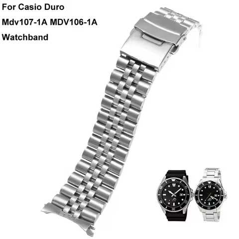 Diving Steel Metal Strap For Casio Duro Mdv107-1A MDV106-1A Watch 22mm Wristband Bracelet Watchband 