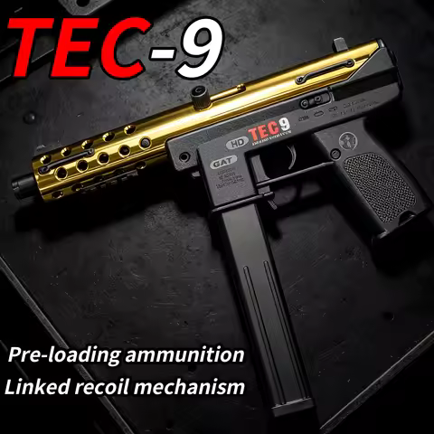 High-Performance Nylon TEC-9 Gold Electric Gel Blaster (Modular Battery; Electric Pre-feeding Magazi
