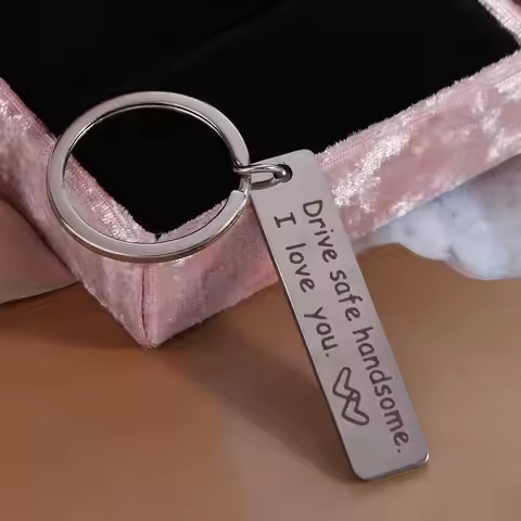 Stainless Steel Engraving Car Key Ring Double Sided Mirror Polishing Lucky Drive Safe Keychain Drive