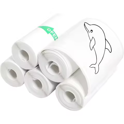 5 Rolls Thermal Adhesive Sticker Paper 57x25mm Inkless Black on White Paper for Mini Thermal Printer