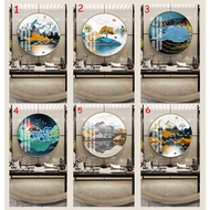 Feng Shui Fortune Round Mirror Painting, Wealthy Gold Feng Shui Wall Painting, Living Room Wall Pain