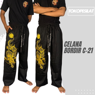 Celana Pakaian Silat Beladiri Bordir Komprang Panjang Hitam Pangsi Kombor Motif Gambar Harimau Macan