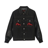 Evisu ebisu embroidery Jean Jacket Leather stitching sleeves sweatshirts