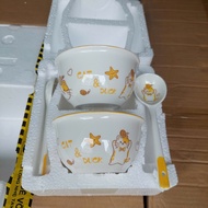 Set of 2 Ceramic Cups with 2 Premium Porcelain Spoons - Set of 4 Porcelain Cups in Styrofoam Box