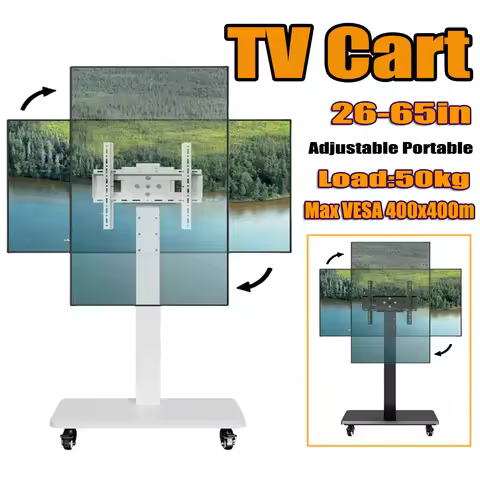Mobile TV Floor Stand Rolling TV Cart with Wheels for 90° Rotation 32-65 In Portable FloorTrolley wi
