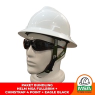 MSA FULLBRIM HELMET SAFETY PACKAGE + 4 POINT STRAP + SAFETY GLASSES