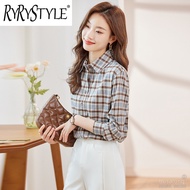 RYRYSTYLE Checkered shirt for women with a design sense of niche retro long sleeved Hong Kong style 