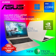 #1309 Laptop Asus V451L Intel Core i5-4200U 8GB 256GB SSD Nvidia Geforce 840M 3D Graphics Win11 14" 