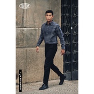 Thai Tuan Men's Long Sleeve Shirt with Navy x Gray Pattern 1C731K- Thai Tuan Fashion