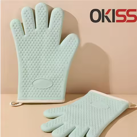 OKISS Silicone Heated Gloves Anti Slip Oven Gloves Waterproof Heat Resistant BBQ Glove Thickened Ove