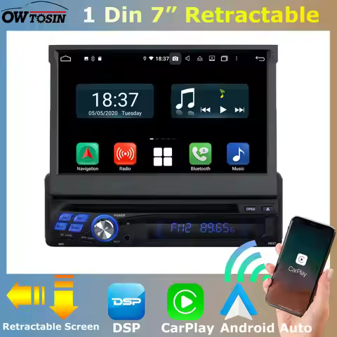 1 Din Universal Android 10 4G+64G Retractable Radio Screen Car DVD GPS Navigation Auto Head Unit 1Di