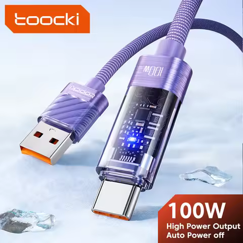 Toocki 100W USB Type C Cable Auto Power-off QC4.0 6A Fast Charging Type C Cable for iPhone 15 Samsun