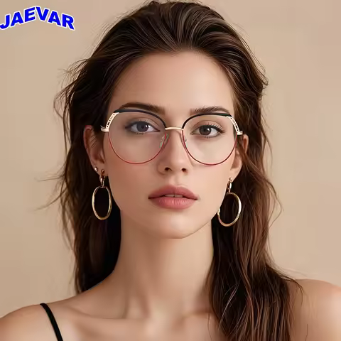 JAEVAR New Metal Eyeglass Frames Vintage Cat-Eye Women's Glasses Frame Blue-Light Blocking Optical P