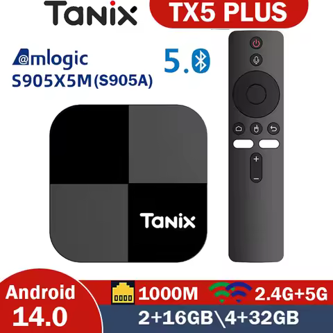 Tanix TX5 PLUS Android 14 Smart TV BOX Amlogic S905A 4GB 32GB 2.4G/5G Dual WIFI BT 1000M LAN AV1 4K 