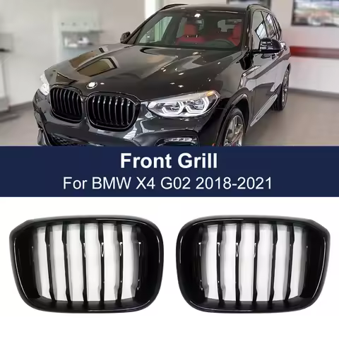 2PCS One Slat Grill Front Kidney Grilles For BMW 3 4 X3 X4 G01 G02 G08 2018-2021 Glossy Matte Black 