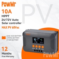 PowMr 10A Boost MPPT ตัวควบคุมเครื่องชาร์จพลังงานแสงอาทิตย์รองรับ 24/36/48/60/72V แบตเตอรี่ชาร์จเกินลัดวงจรและป้องกันกระแสย้อนกลับจอแสดงผล LCD การทำงานเงียบ
