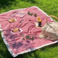 [in stock] Spring outing outdoor picnic mat with red checkered lace, thickened, moisture-proof, port