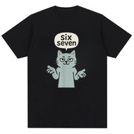 Six Seven 6-7 Cat - Funny Children's Game Brainrot Meme Men's Fashion Cotton T-shirt