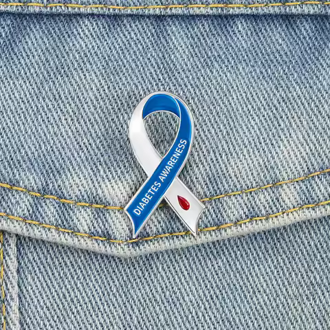 Diabetes Awareness Enamel Pins Health Care Ribbon Brooches Lapel Badges Simple Medical Jewelry Gift 