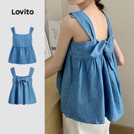 Lovito Casual Denim Top Laceup Leisure Spring/summer Blue Denim Top for Women L179AD355 Lovito  Casu