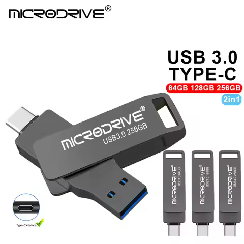Type-C Rotatable USB 3.0 Flash Drive 128GB Metal Memory Stick 64G USB-C 256GB Silver Usb Drive 3.0 F