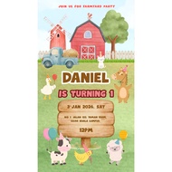 Farm Party - Birthday Invitation Card - Digital Invitation - E-Card Design