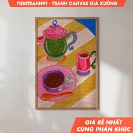 Tranh treo tường Morning Coffee Wall Art Colorful Breakfast Situation Gouache Acrylic Painting tặng